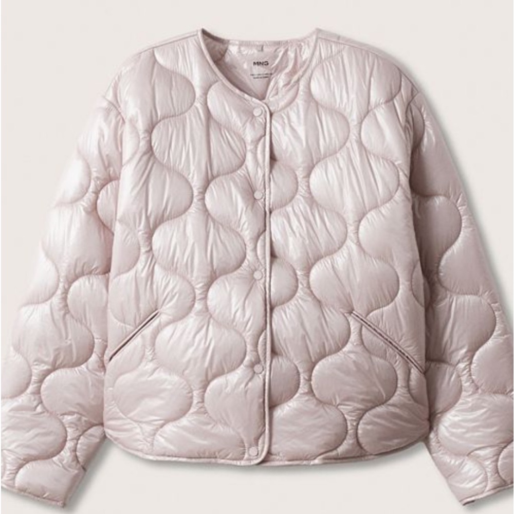 Mango Women’s Quilted Metallic Soft Pink  Puffer Jacket. Size XL. NWOT.